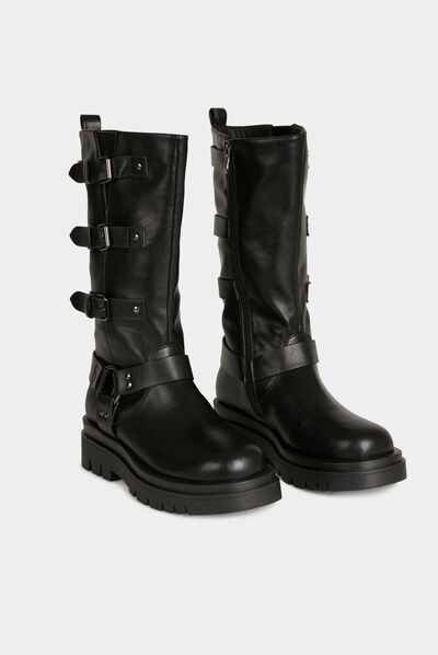 Bottines plates avec brides noir femme