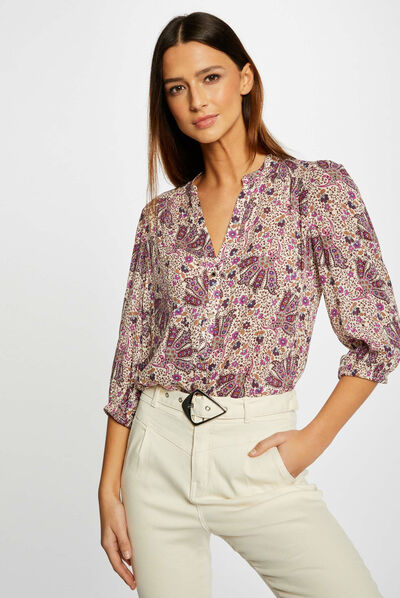 Chemise manches 3/4 imprimé végétal multico femme