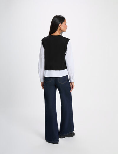 Pull ajust&eacute; col &agrave; revers noir femme