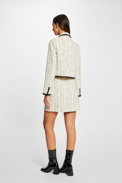 Veste droite à liserés contrastants ivoire femme