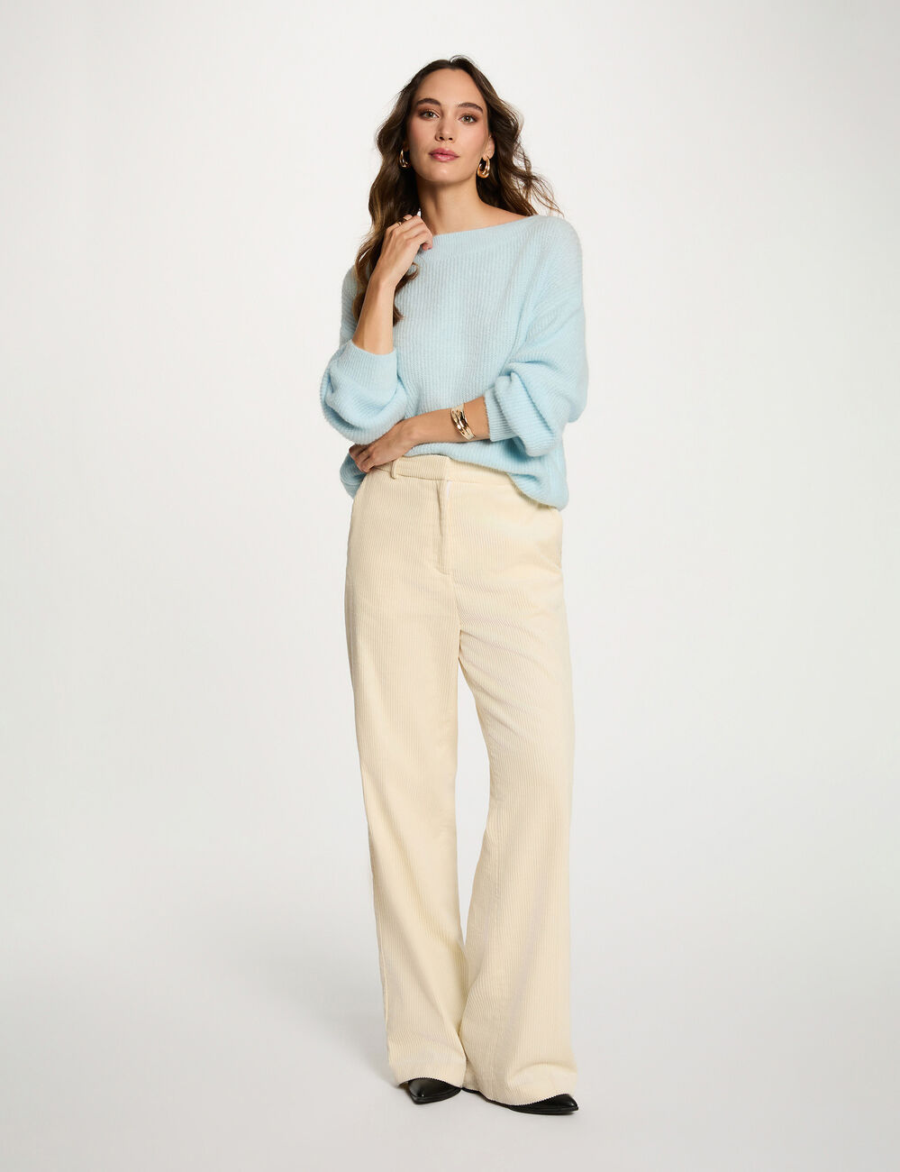 Pull col rond bleu ciel femme