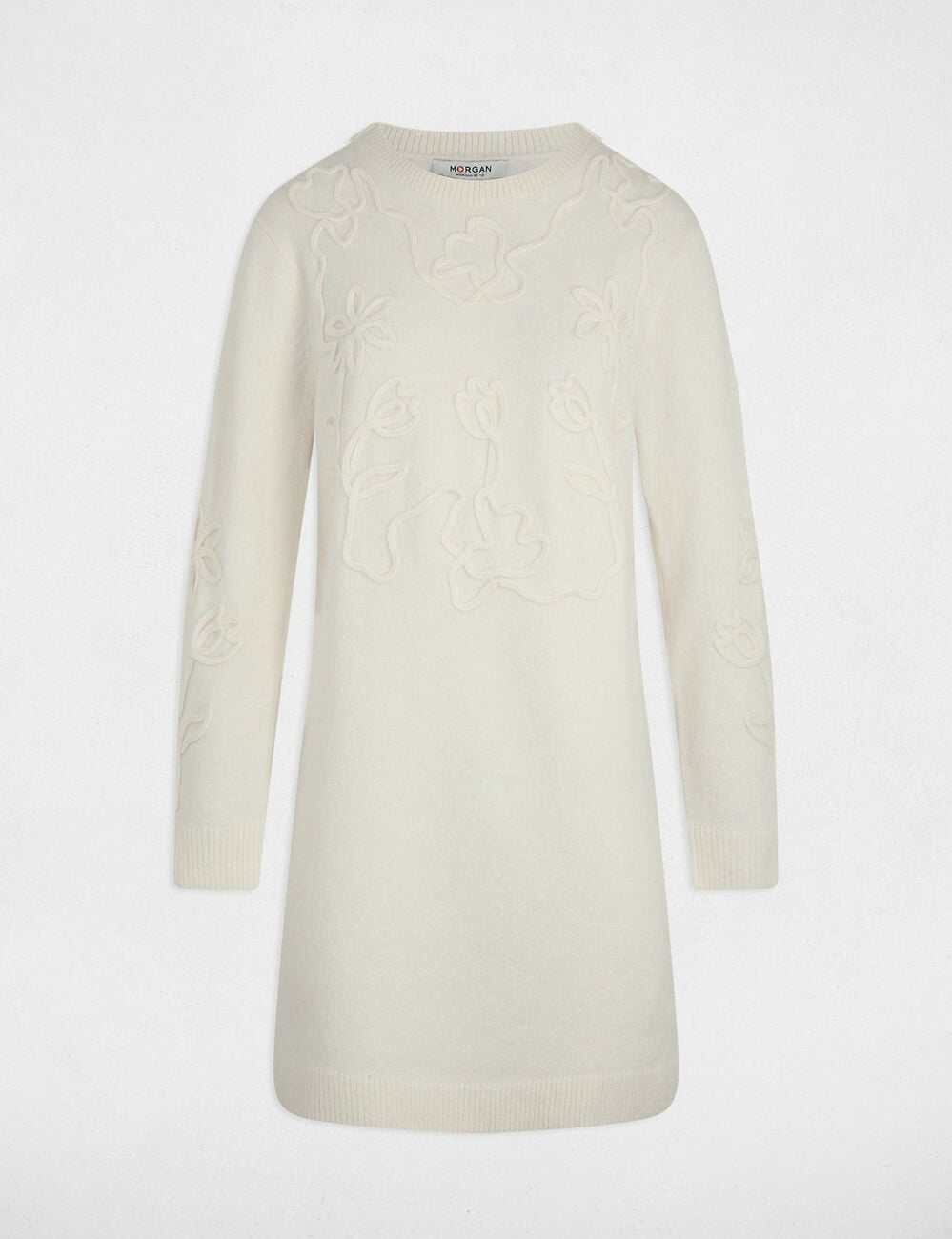 Robe tricot manches longues ivoire femme