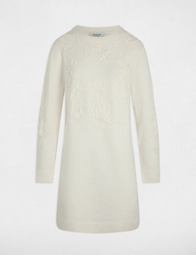 Robe tricot manches longues ivoire femme