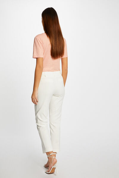 Pantalon cigarette 7/8ème à ornements ecru femme
