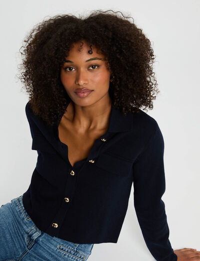 Gilet manches longues bleu marine femme