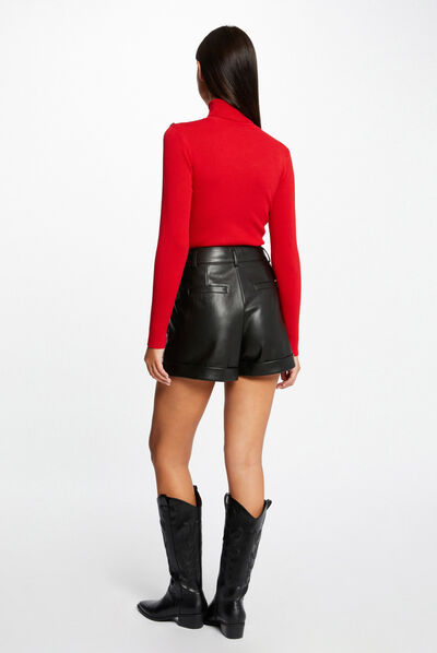 Pull manches longues à ouverture rouge moyen femme