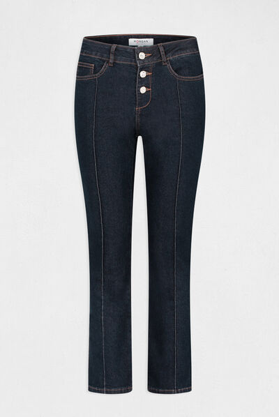 Jeans droit taille haute avec boutons jean brut femme
