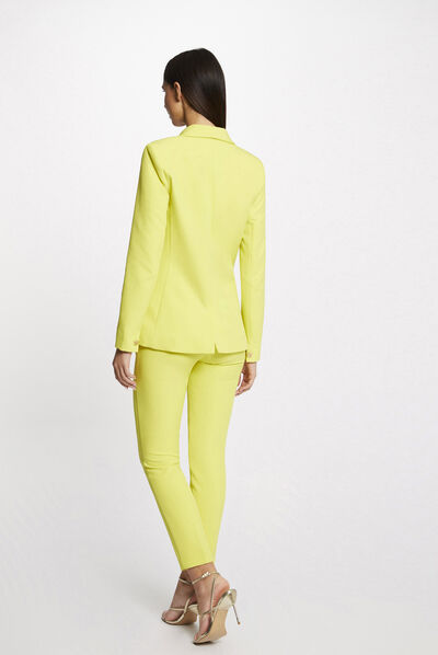 Pantalon city ajusté 7/8ème à pinces jaune femme