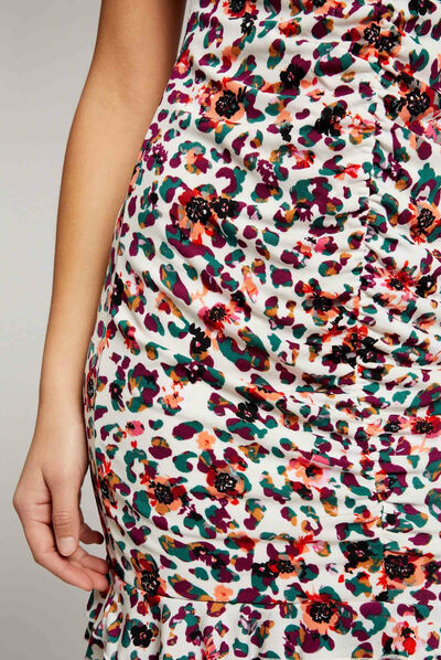Robe ajustée froncée imprimé floral multico femme