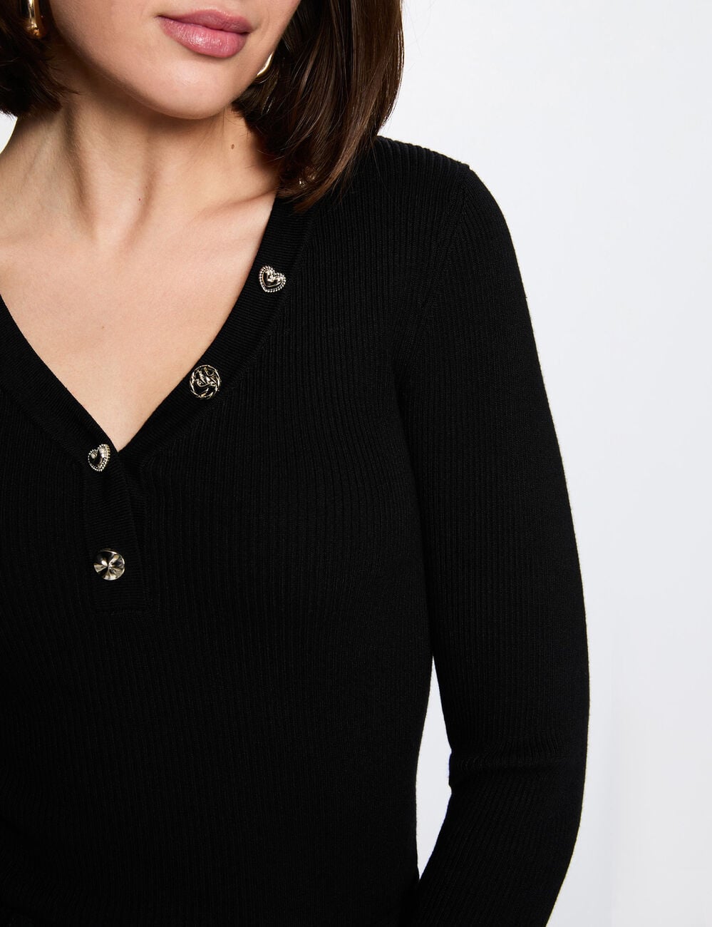 Pull col v fantaisie noir femme