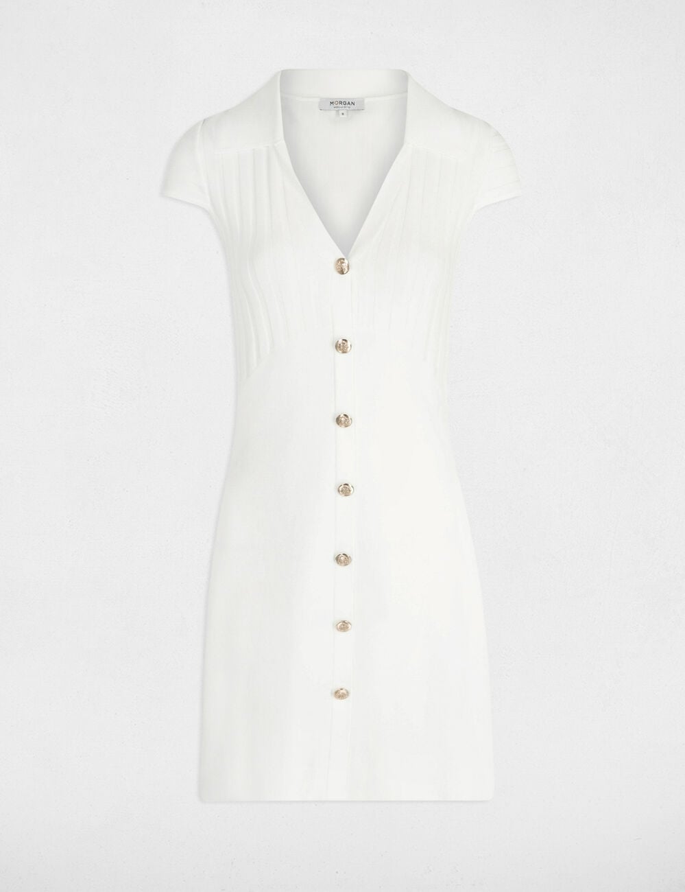 Robe tricot courte ajust&eacute;e ivoire femme
