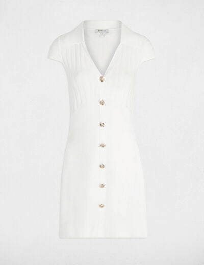 Robe tricot courte ajust&eacute;e ivoire femme