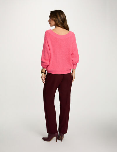 Pull col rond rose fushia femme