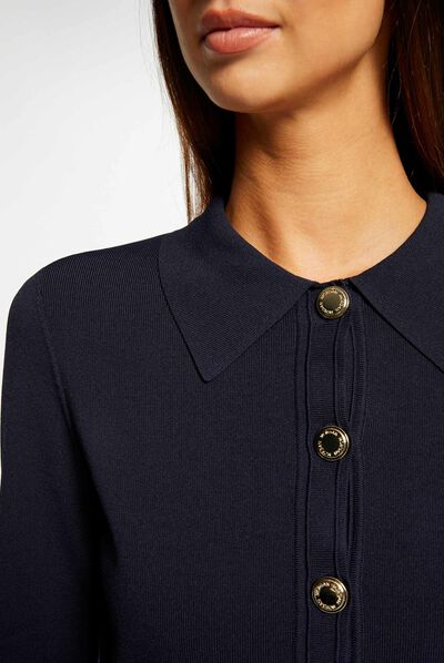 Gilet boutonné col à revers marine femme