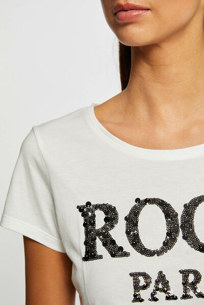 T-shirt manches courtes à inscription noir femme