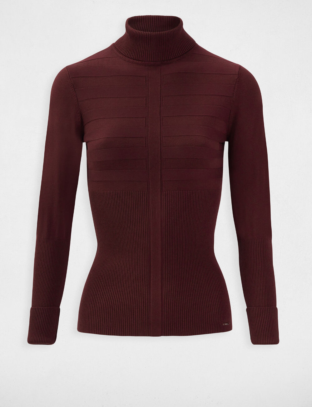 Pull col roul&eacute; ajust&eacute; violet fonce femme