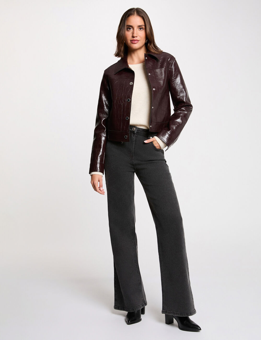 Blouson col tailleur prune femme