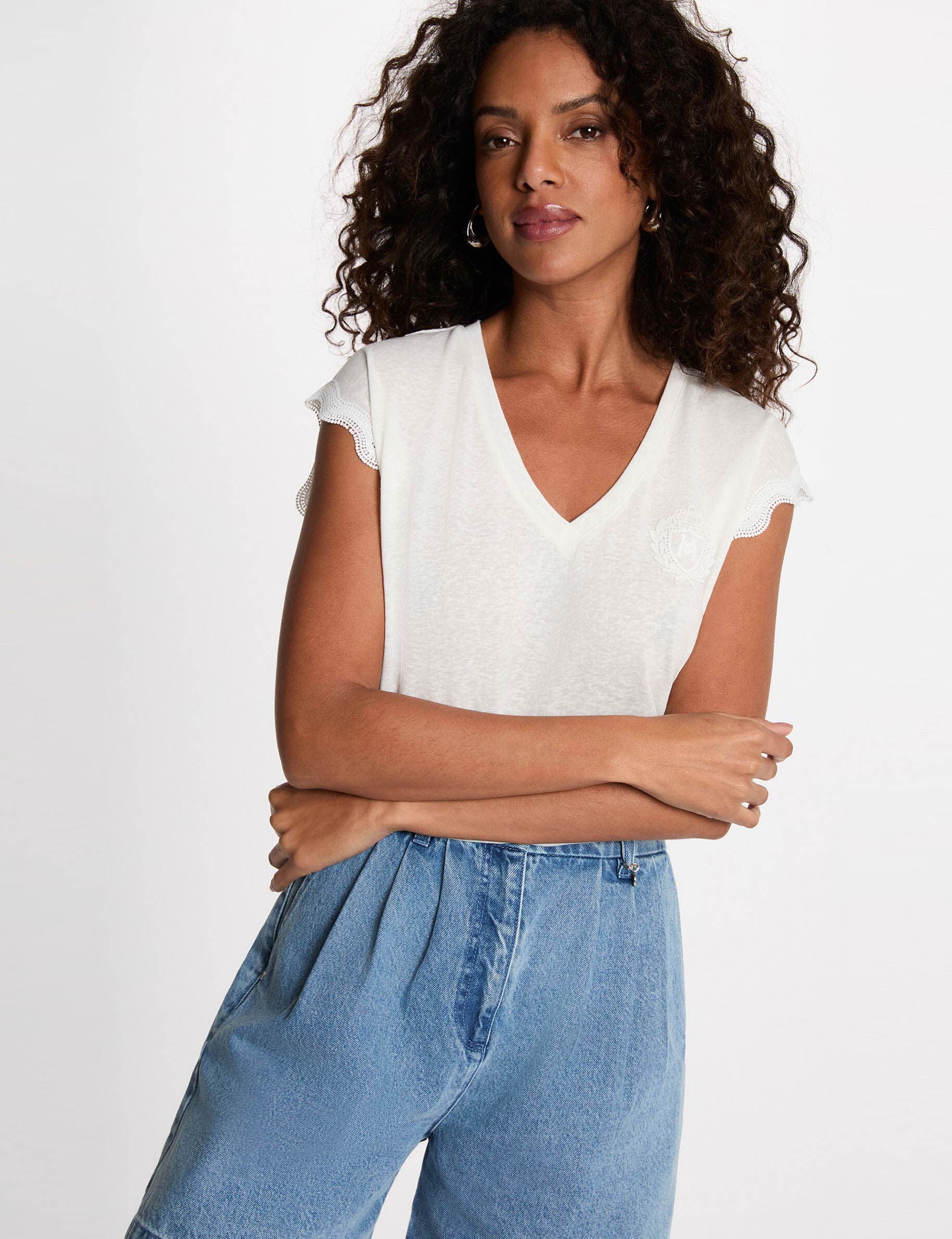 T shirt col v manches courtes femme