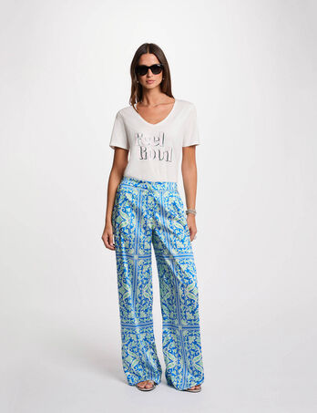 Pantalon large imprim&eacute; multicolore femme