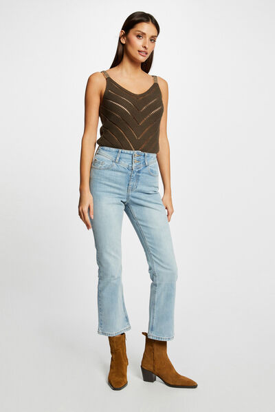 Jeans droit taille haute 7/8ème jean bleached femme