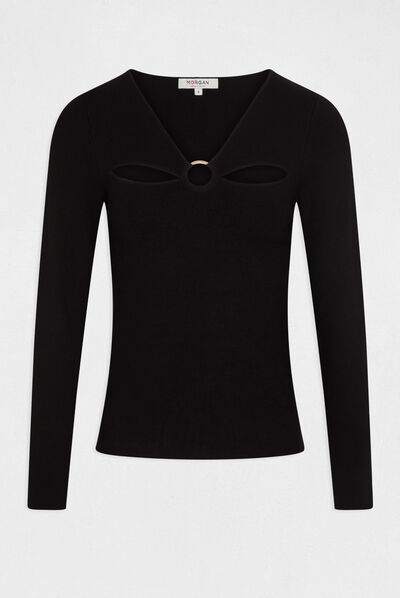 Pull manches longues avec ouvertures noir femme