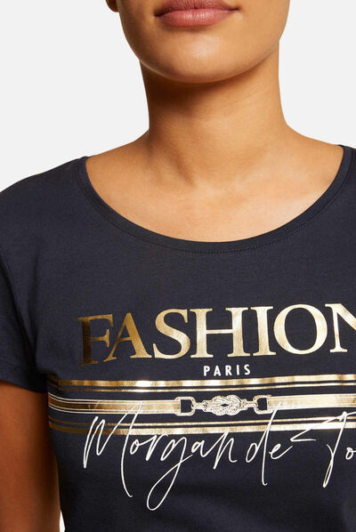 T-shirt manches courtes à inscription marine femme