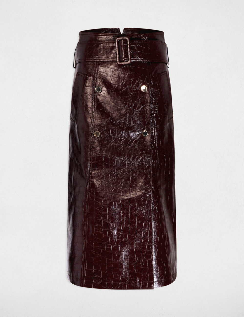 Jupe longue ceintur&eacute;e prune femme