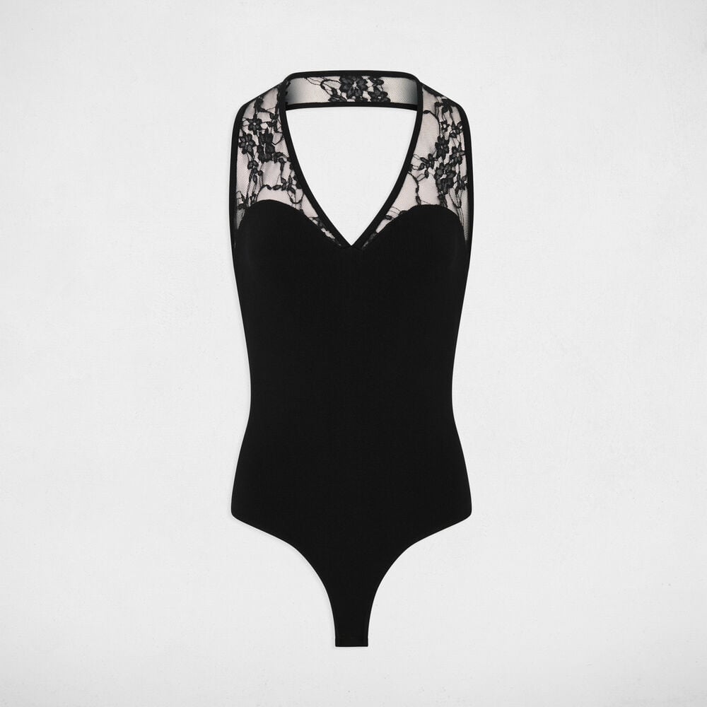 Body dentelle col v noir femme