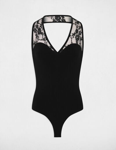 Body dentelle col v noir femme