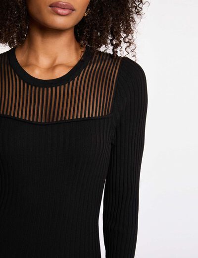 Robe tricot longue ajust&eacute;e noir femme