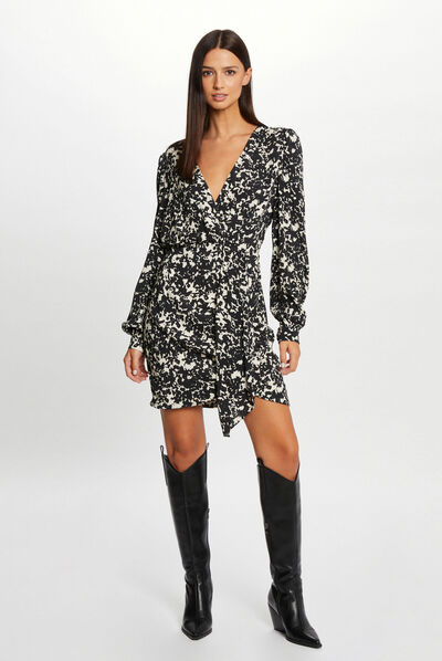 Robe ajustée drapée imprimé abstrait multico femme