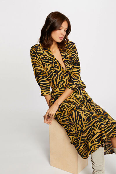 Robe midi portefeuille imprimé abstrait multico femme