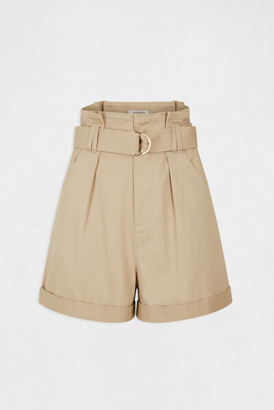 Short ample taille haute ceinturé beige femme