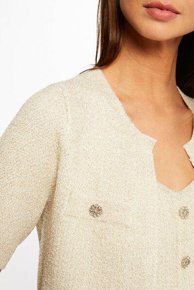 Veste droite avec fils métallisés ecru femme