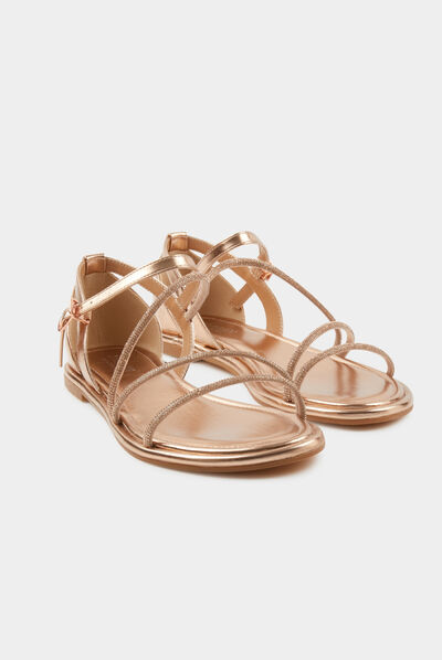 Sandales plates avec détails strass vieux rose femme