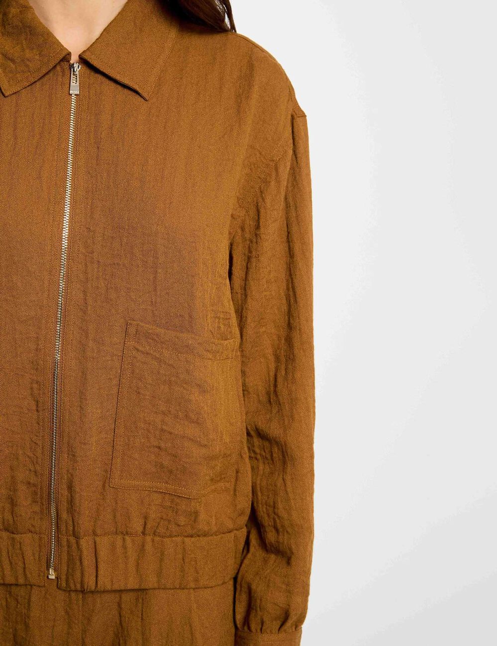 Veste oversize pliss&eacute;e camel femme