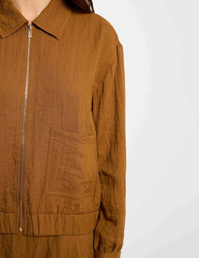 Veste oversize pliss&eacute;e camel femme