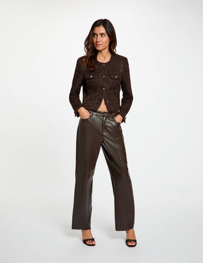 Pantalon bootcut similicuir marron fonc&eacute; femme