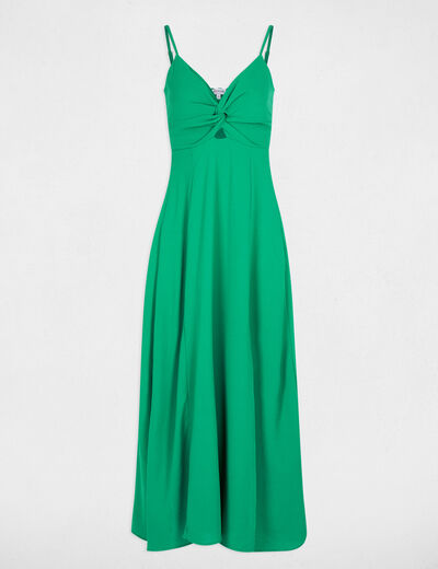 Robe longue droite fendue vert prairie femme