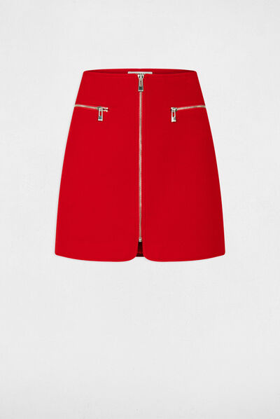 Jupe droite zippée rouge femme