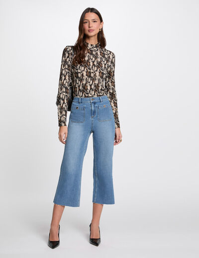 Pantalon jambe large 7/8ème denim stone femme