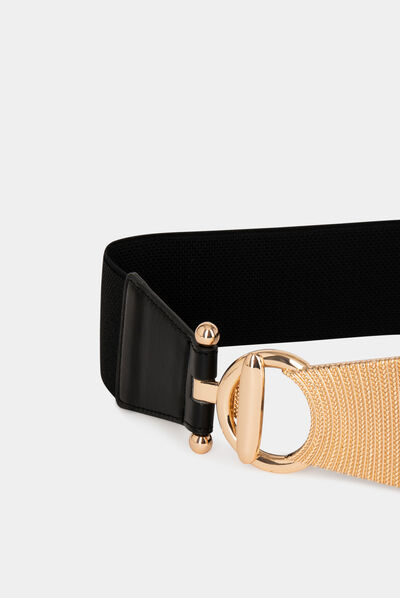 Ceinture élastiquée avec fermoir T noir femme