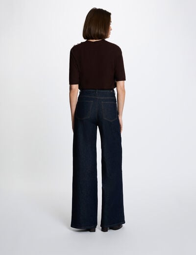 Pull col rond manches courtes marron fonc&eacute; femme