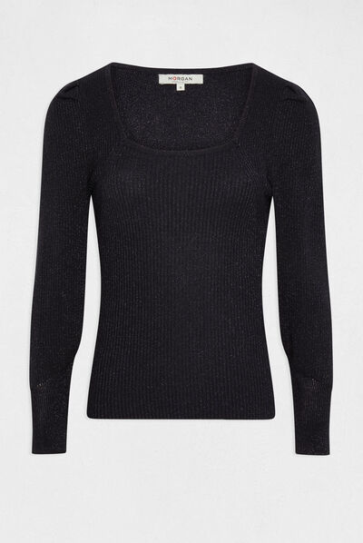 Pull manches longues encolure carrée marine femme