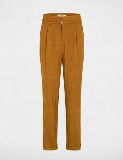 Pantalon carotte taille haute camel femme