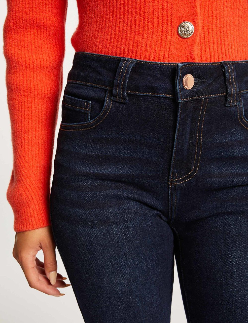 Jeans slim taille haute denim brut femme