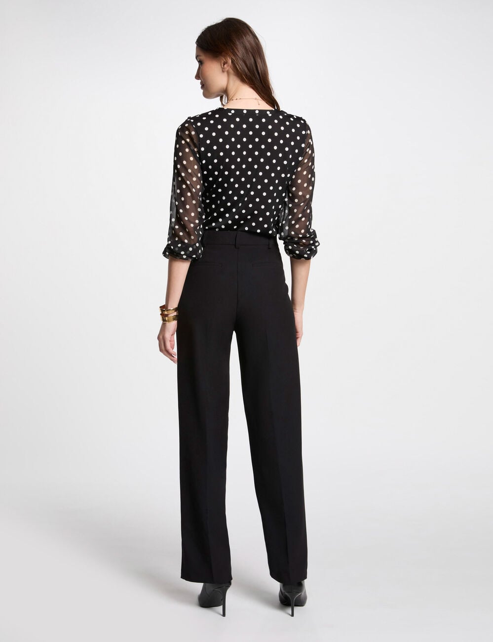 T-shirt manches 3/4 &agrave; pois blanc femme