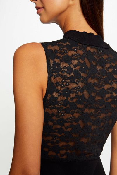 Robe pull cintrée dos dentelle noir femme