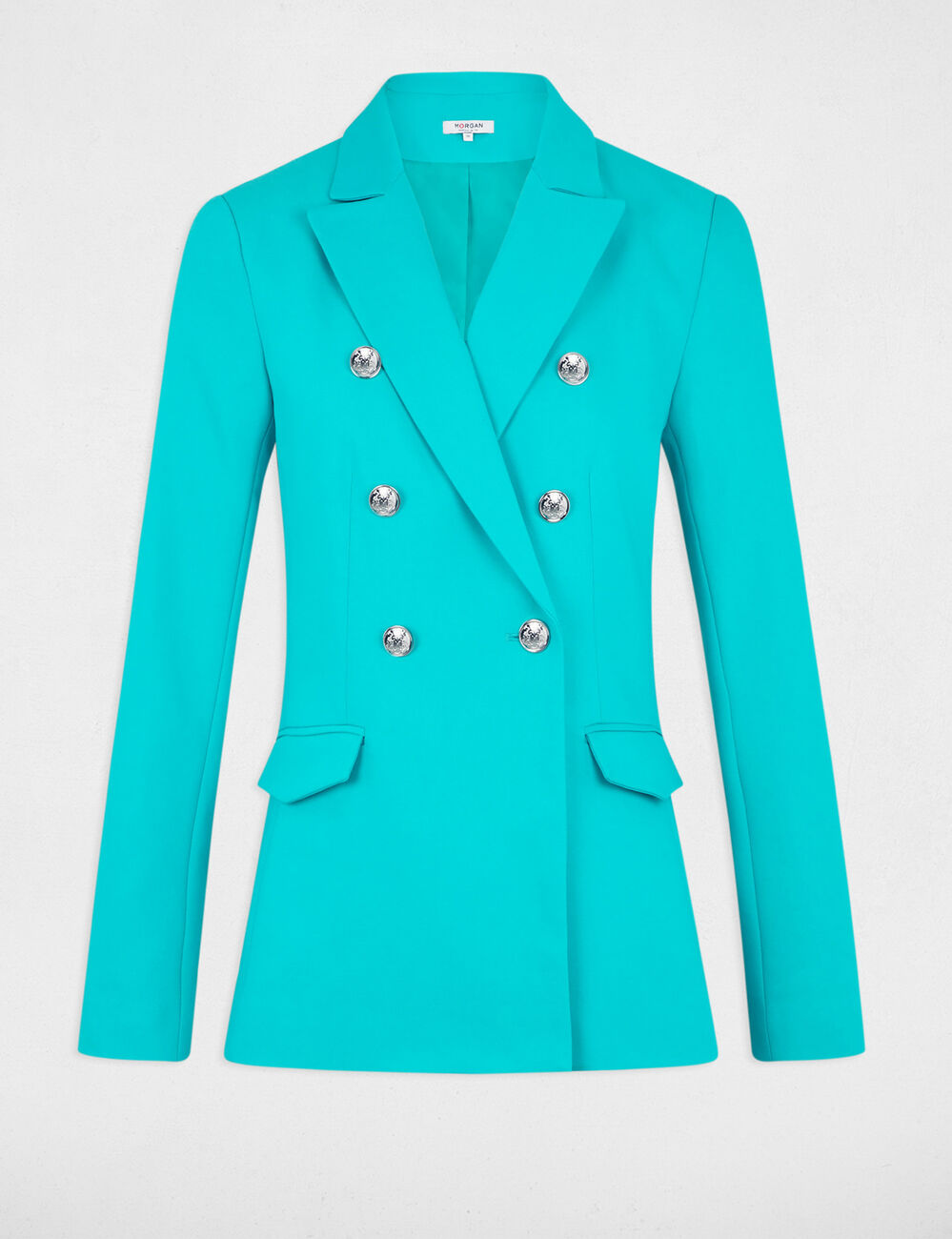 Veste cintrée boutonnée turquoise femme