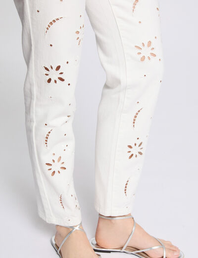 Jeans droit brodé blanc femme